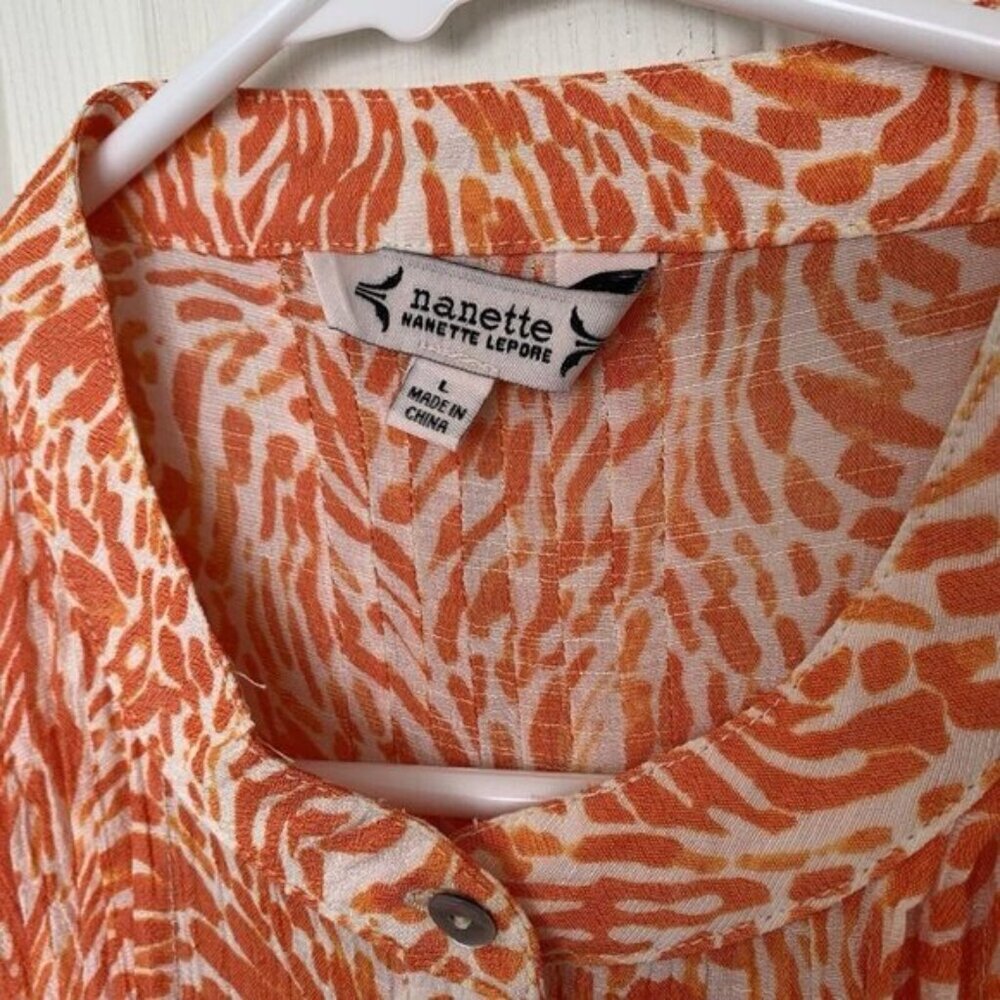 Nanette Lepore Top Womens Size Large Orange Animal Print Sleeveless Button - Picture 5 of 9